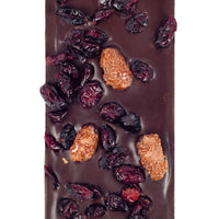 tablette de chocolat noir, cranberry, amandes Largueta, caramélisées, miel, boutique en ligne Shopify.