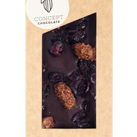 tablette de chocolat noir, cranberry, amandes Largueta, caramélisées, miel, boutique en ligne Shopify.