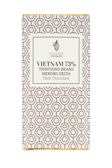 tablette Vietnam 73%, chocolat noir, fèves Trinitario, cacao acide, agrumes, bois, tabac, boutique en ligne Shopify.