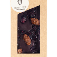 tableta de chocolate negro, arándano, almendras Largueta, caramelizada, miel, tienda online Shopify.